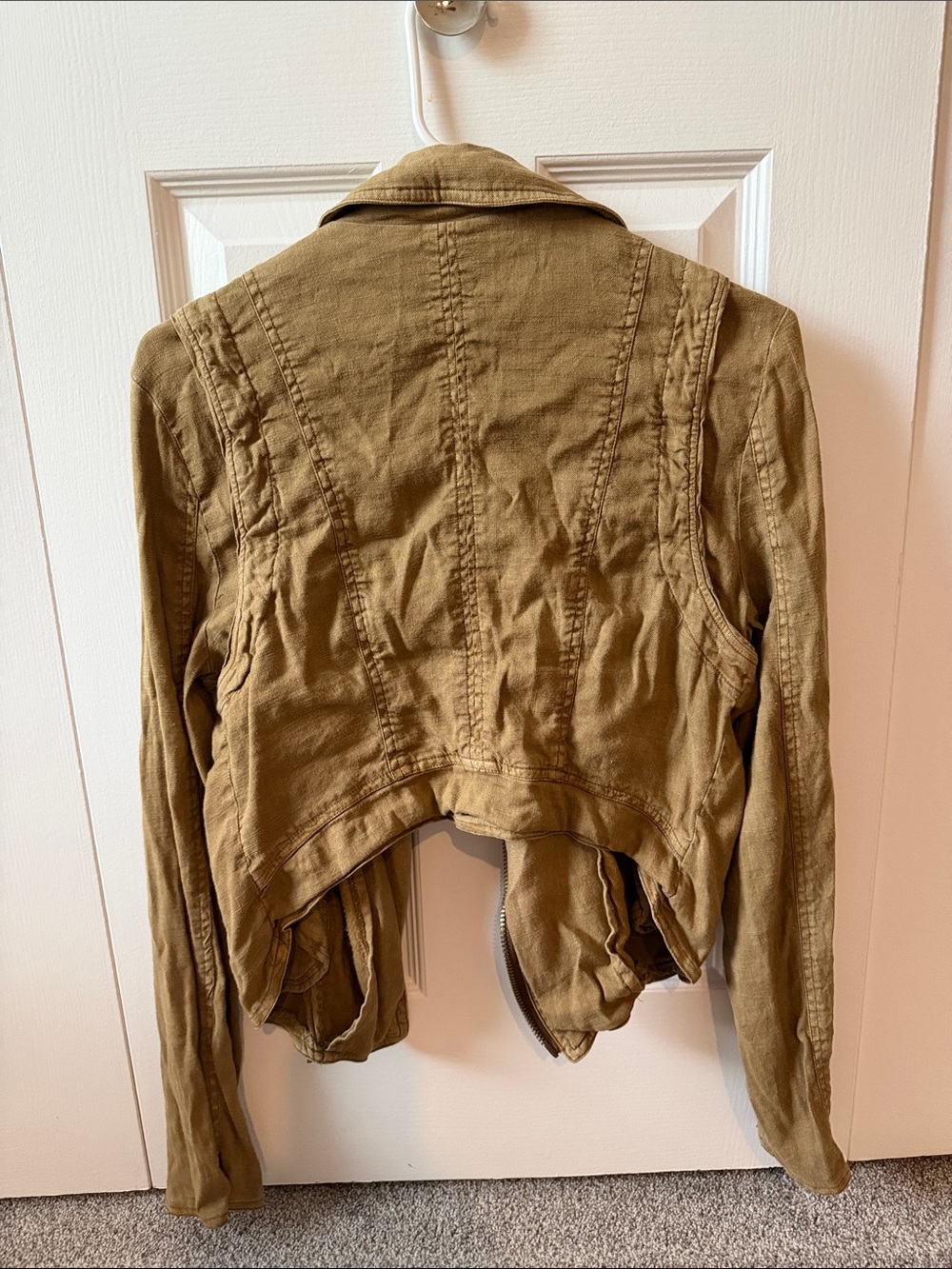Free People Olive Green Cropped Moto-Style Jacket - Picture 3 of 3